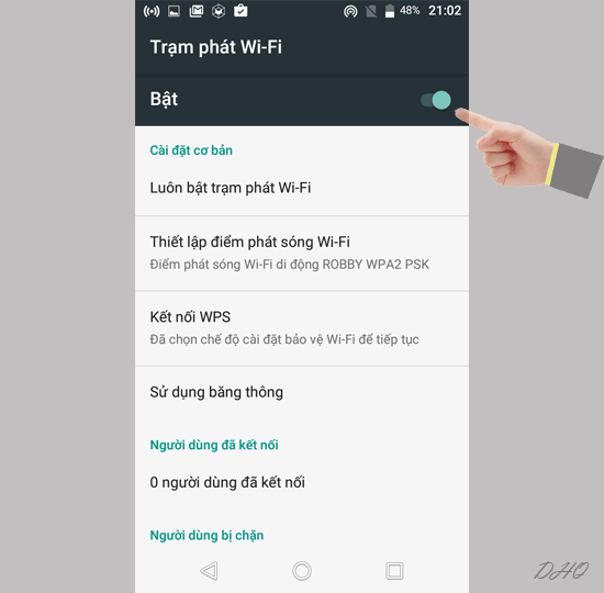 Chọn bật trạm phát Wi-Fi